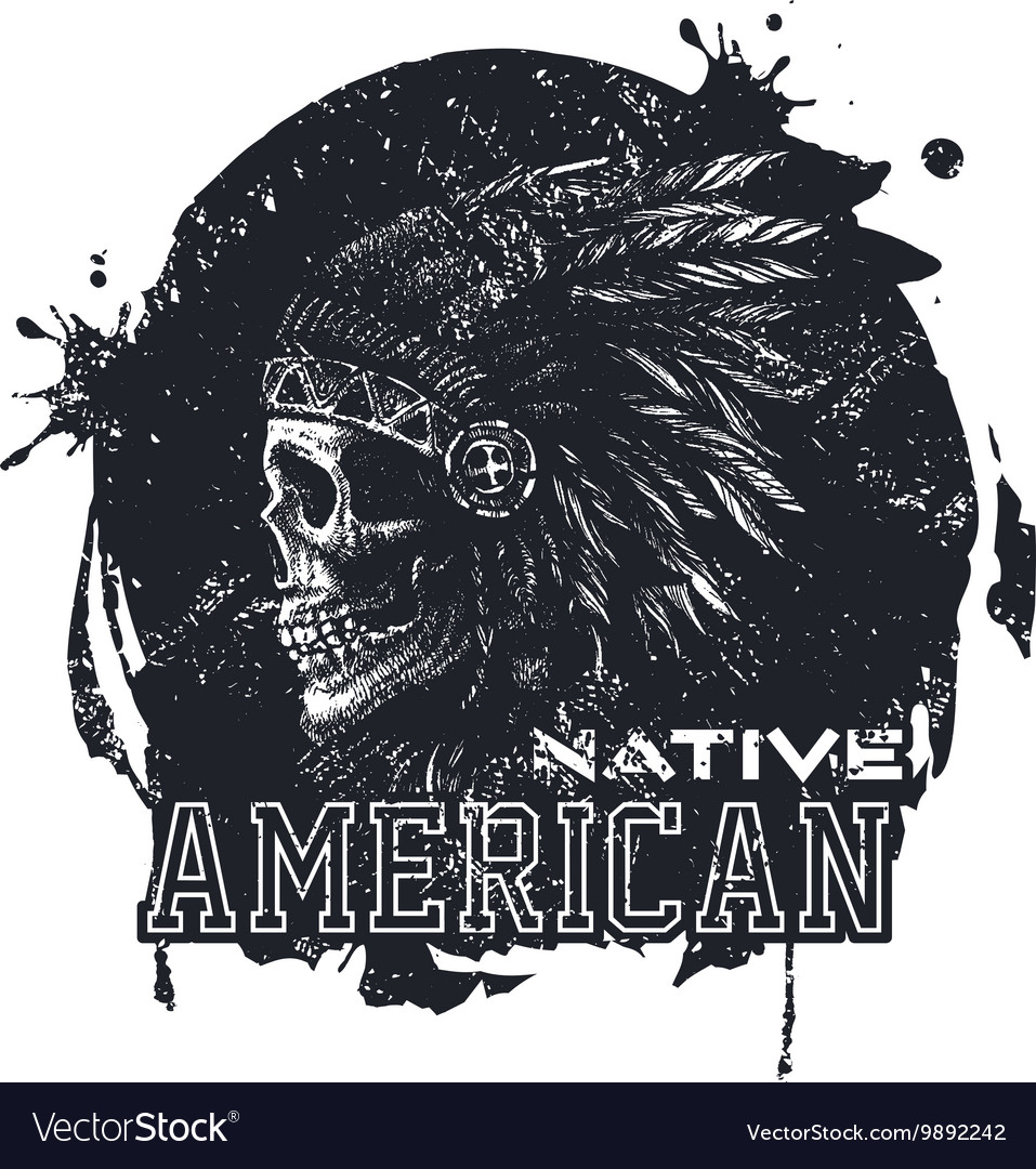 Skull indian chief hand drawing style Royalty Free Vector