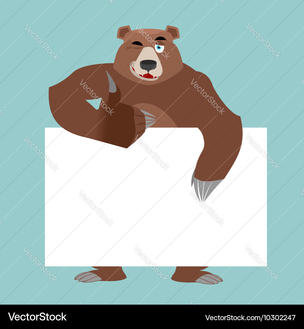 Bear And Empty Banner Wild Animal And Blank Beast Vector Image