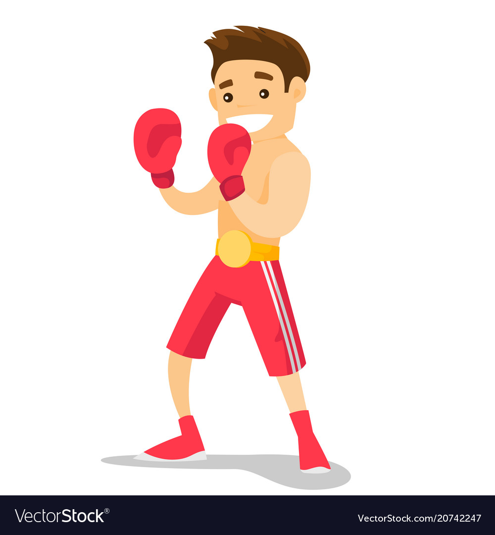 Caucasian white boxer training in boxing gloves Vector Image