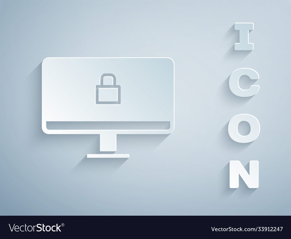 Paper cut lock on computer monitor screen icon Vector Image