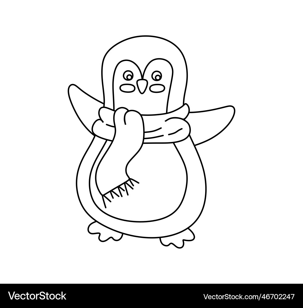 Penguin character black and white coloring book Vector Image