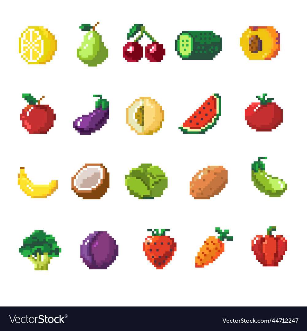 Fruits Pixel Art Icons Set Watermelon Stock Vector (Royalty Free