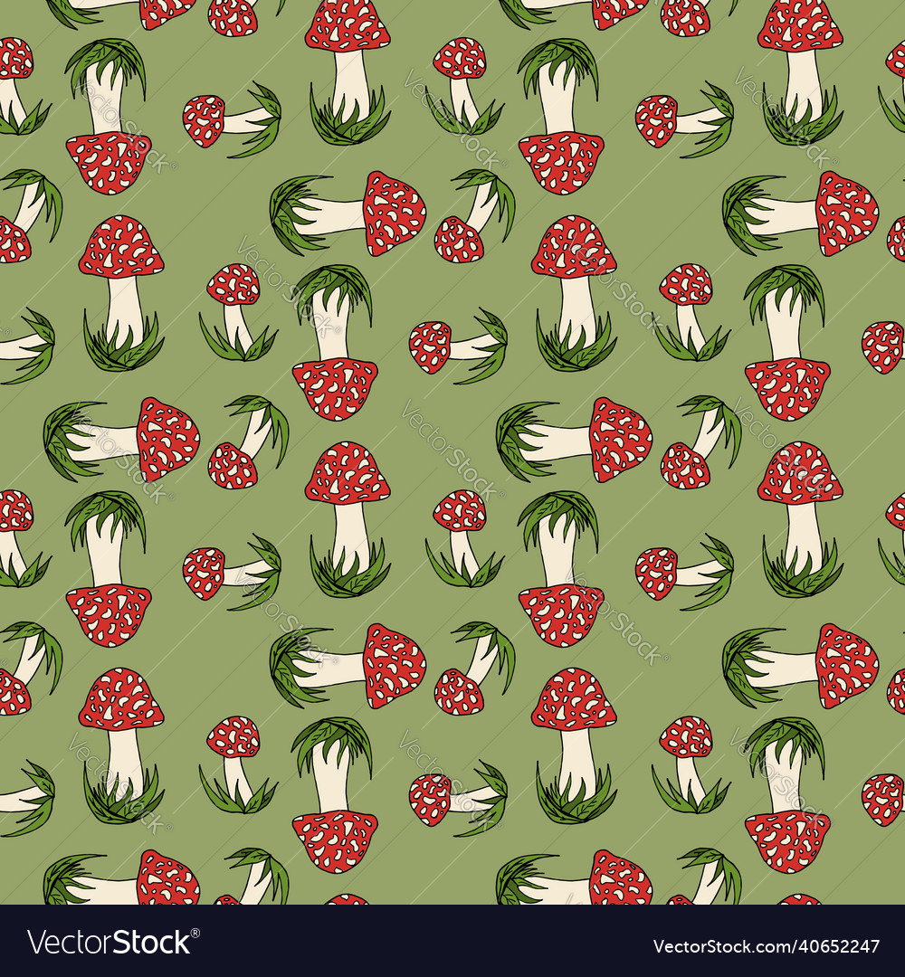 Seamless Pattern With Creative Amanita Muscaria Vector Image