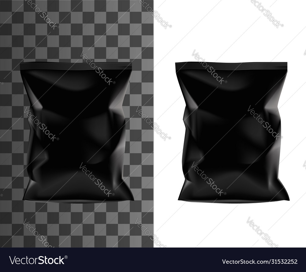 Download Black Flow Pack Food Package Realistic Mockup Vector Image