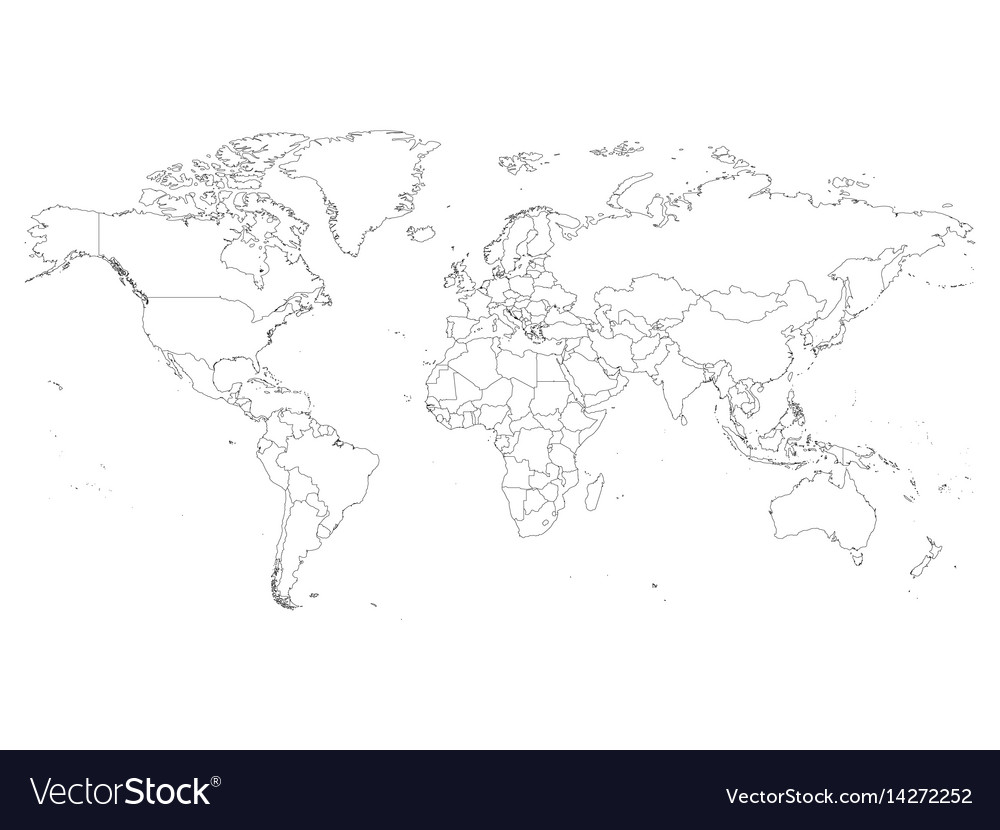 Download World map with country borders thin black outline Vector Image