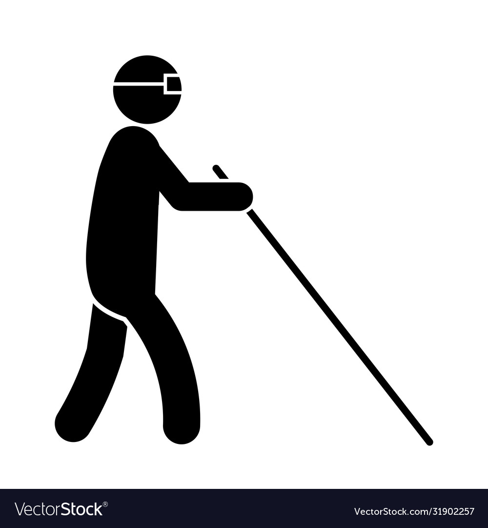 Blind man stick figure walking with a white cane Vector Image