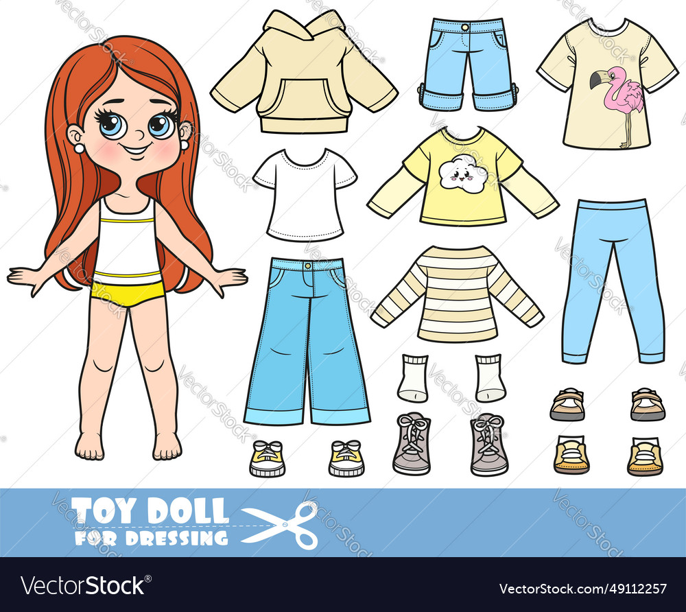 Cartoon brunette longhaired girl and clothes Vector Image