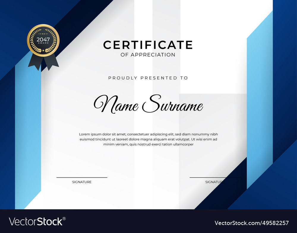 Certificate of achievement blue template design Vector Image