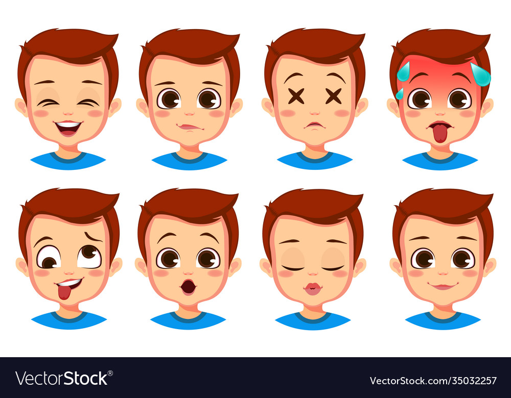 Cute boy facial expression set Royalty Free Vector Image