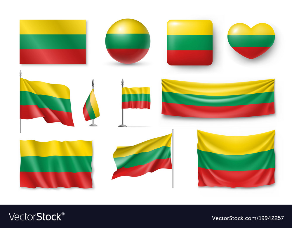 Set Lithuania Flags Banners Banners Symbols Vector Image 5404