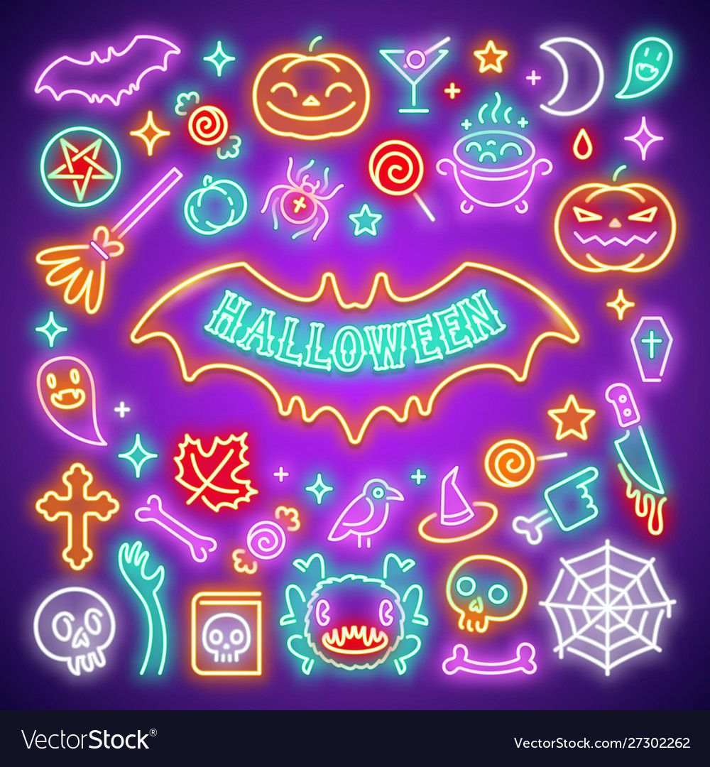 Halloween neon icons set vector image Halloween neon icons set