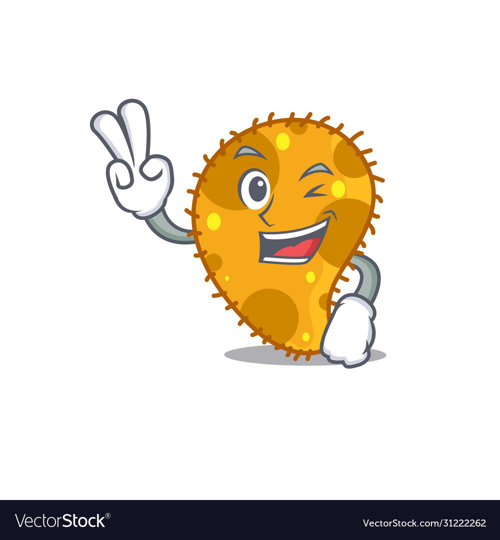 Happy Pseudomonas Cartoon Design With Two Fingers Vector Image Happy Pseudomonas Cartoon Design With Two Fingers Vector Image
