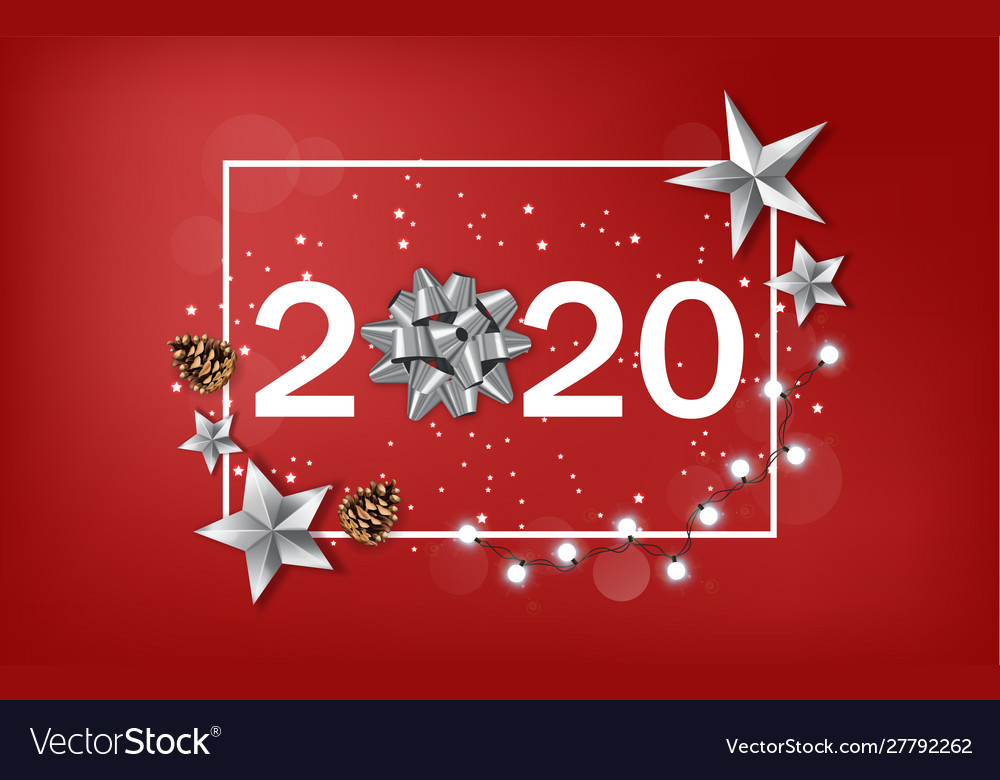 New year 2020 banner with shining silver stars and