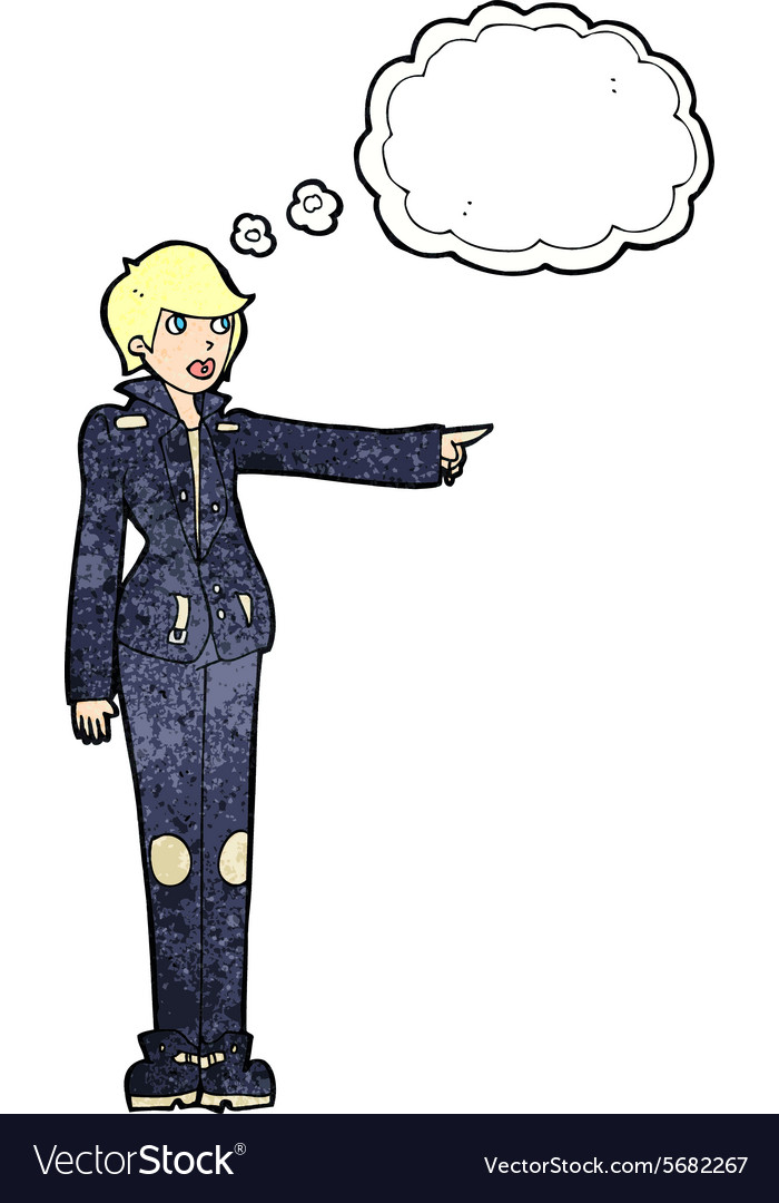 Cartoon woman in leather jacket pointing Vector Image