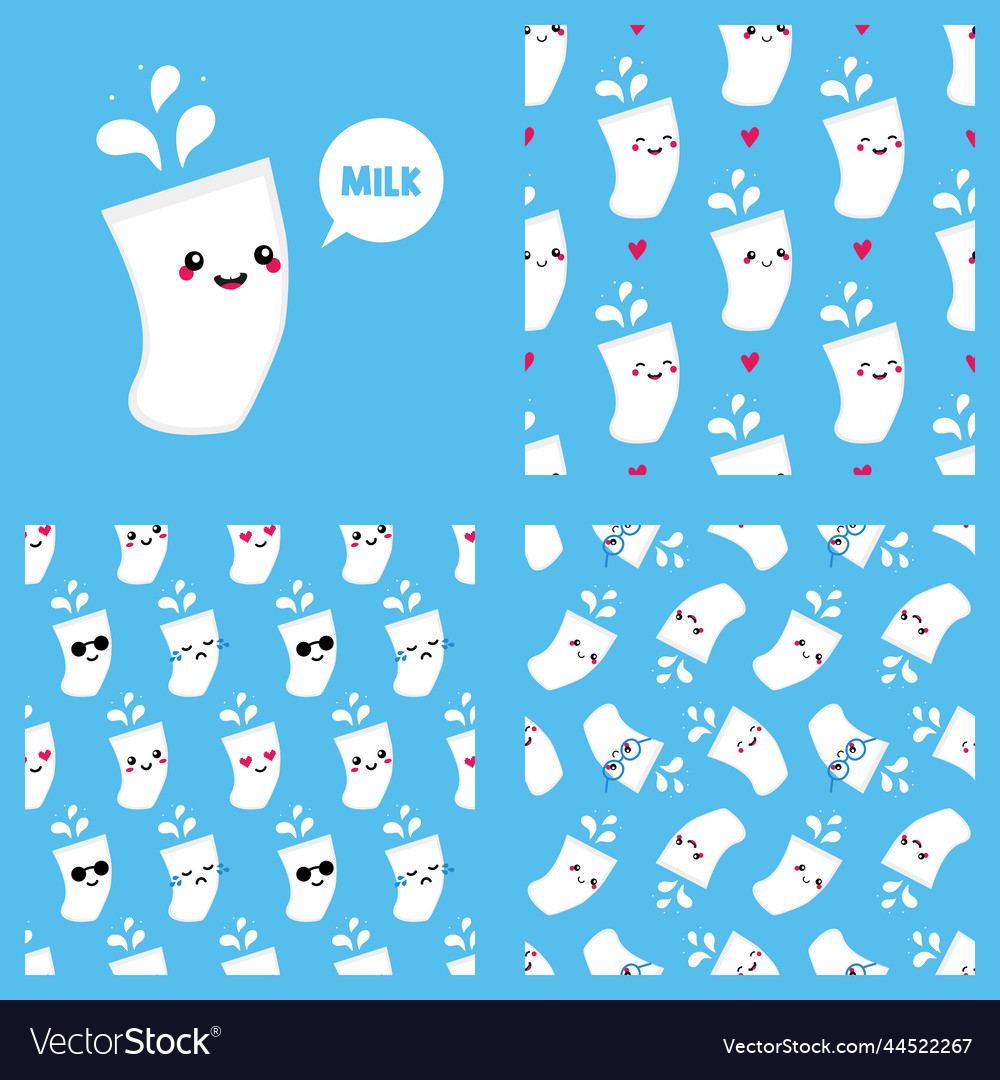 milk-glass-character-and-set-of-patterns-vector-image