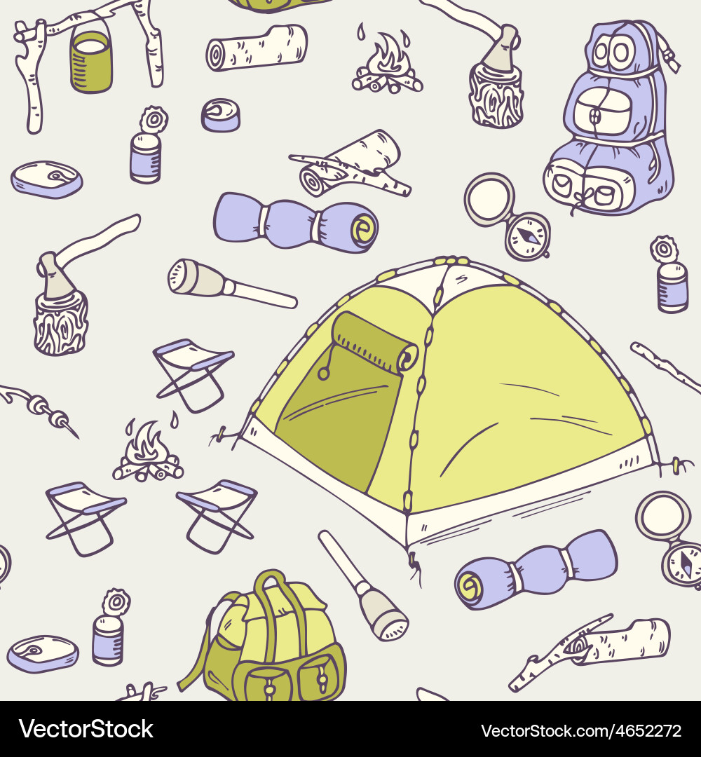 Hand drawn camping seamless pattern Royalty Free Vector