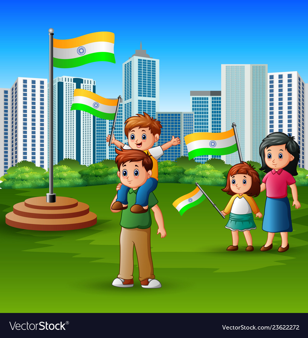 Happy family holding national flag on the nature Vector Image Happy family holding national flag on the nature Vector Image