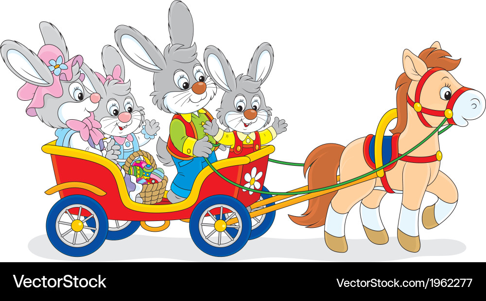 Easter bunnies riding a pony carriage Royalty Free Vector