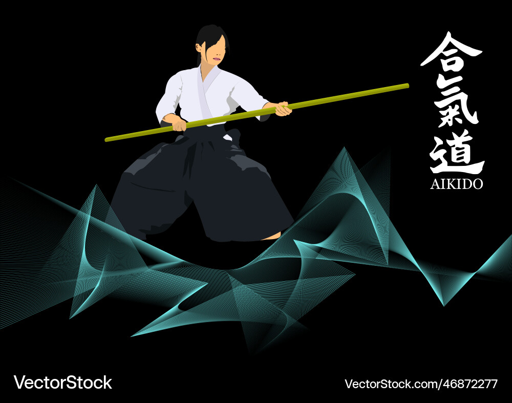 Oriental combat sports on abstract wave background
