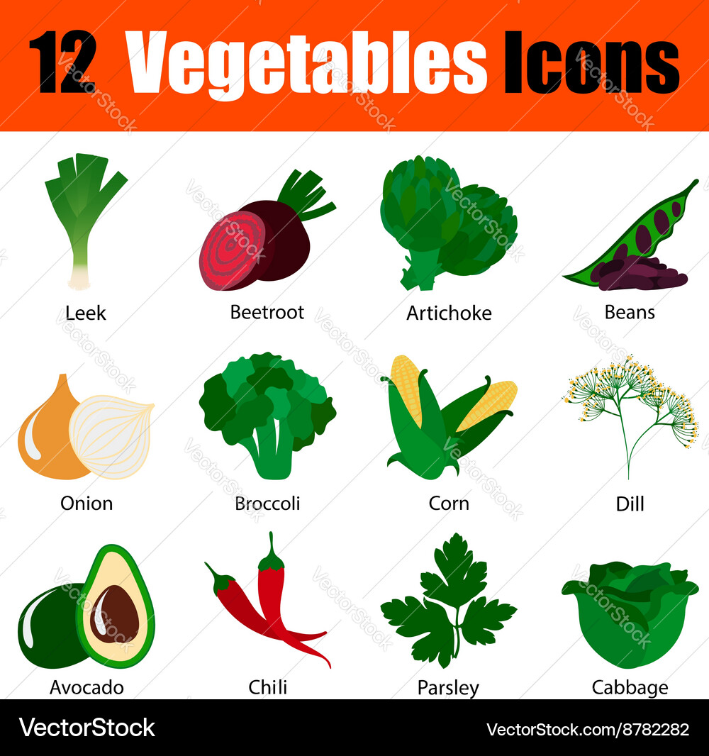Flat design vegetables icon set Royalty Free Vector Image