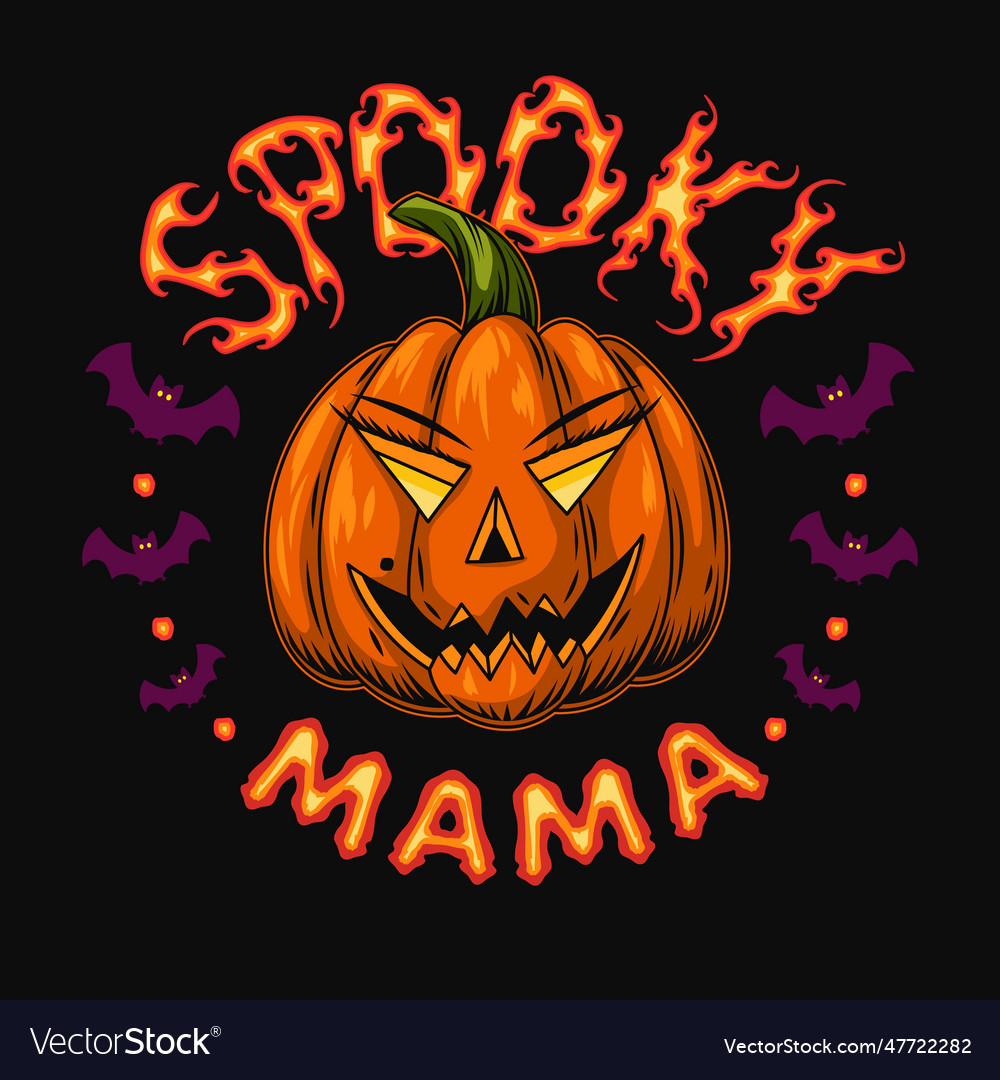 Halloween label with pumpkin head text spookymama Vector Image