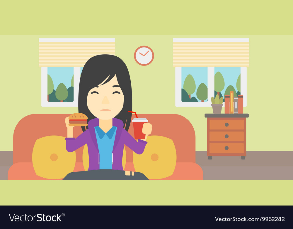 Woman eating hamburger Royalty Free Vector Image