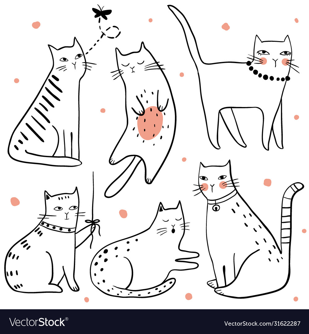 Cute funny cats set pet collection cartoon Vector Image