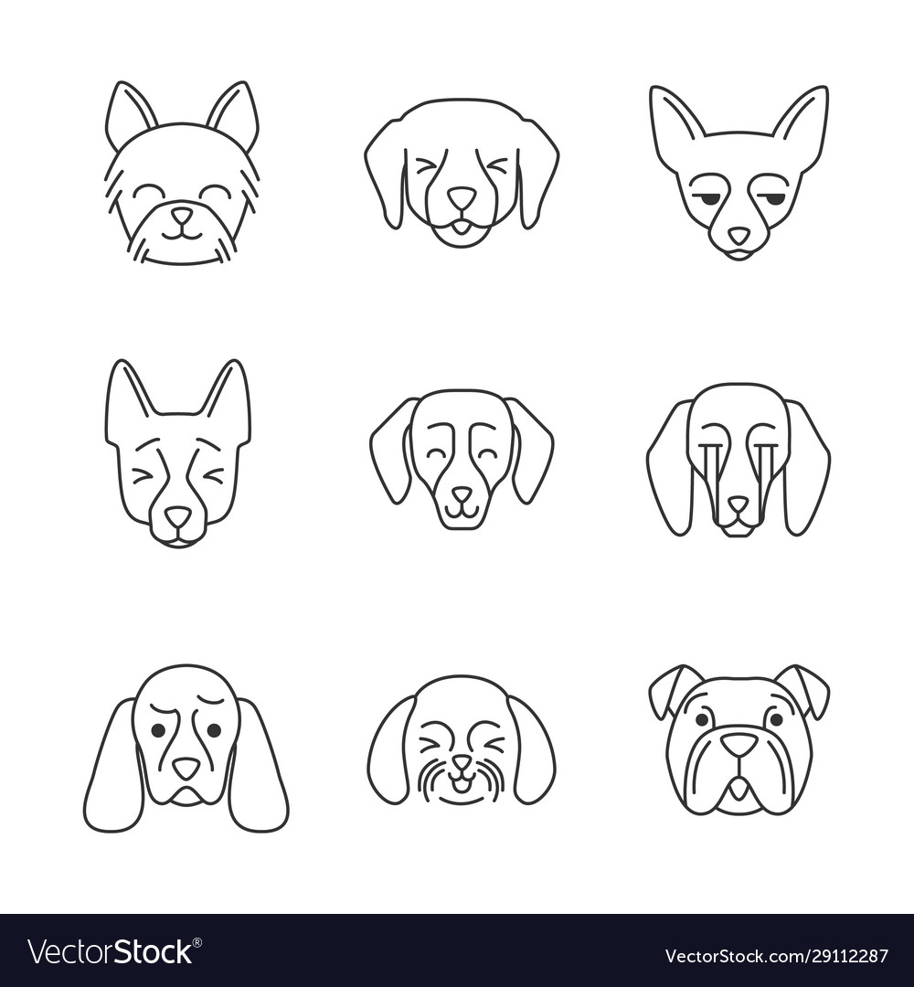 Dogs cute kawaii linear characters Royalty Free Vector Image