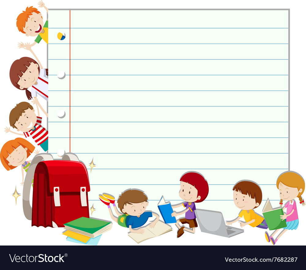 Line paper with children reading book Royalty Free Vector