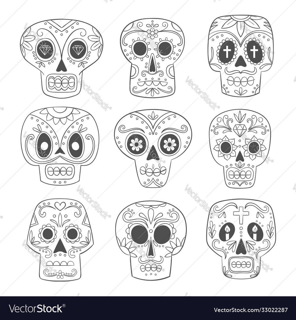 Mexican skull collection Royalty Free Vector Image