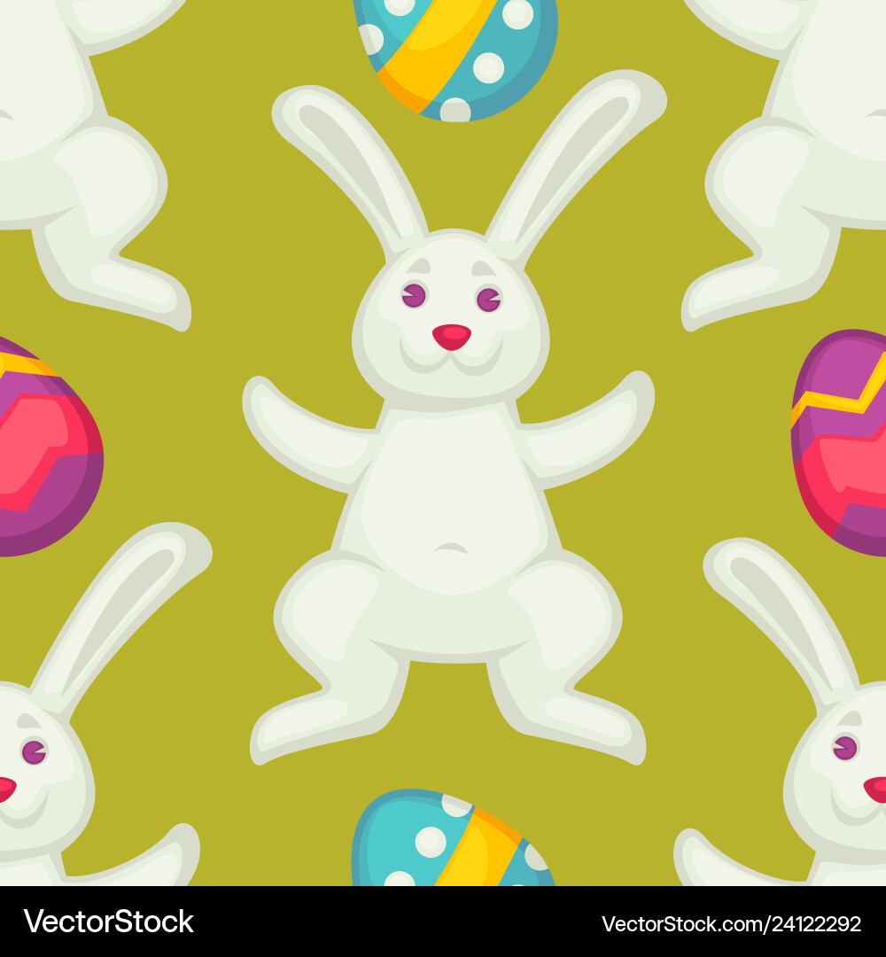 Bunny and eggs easter seamless pattern white Vector Image