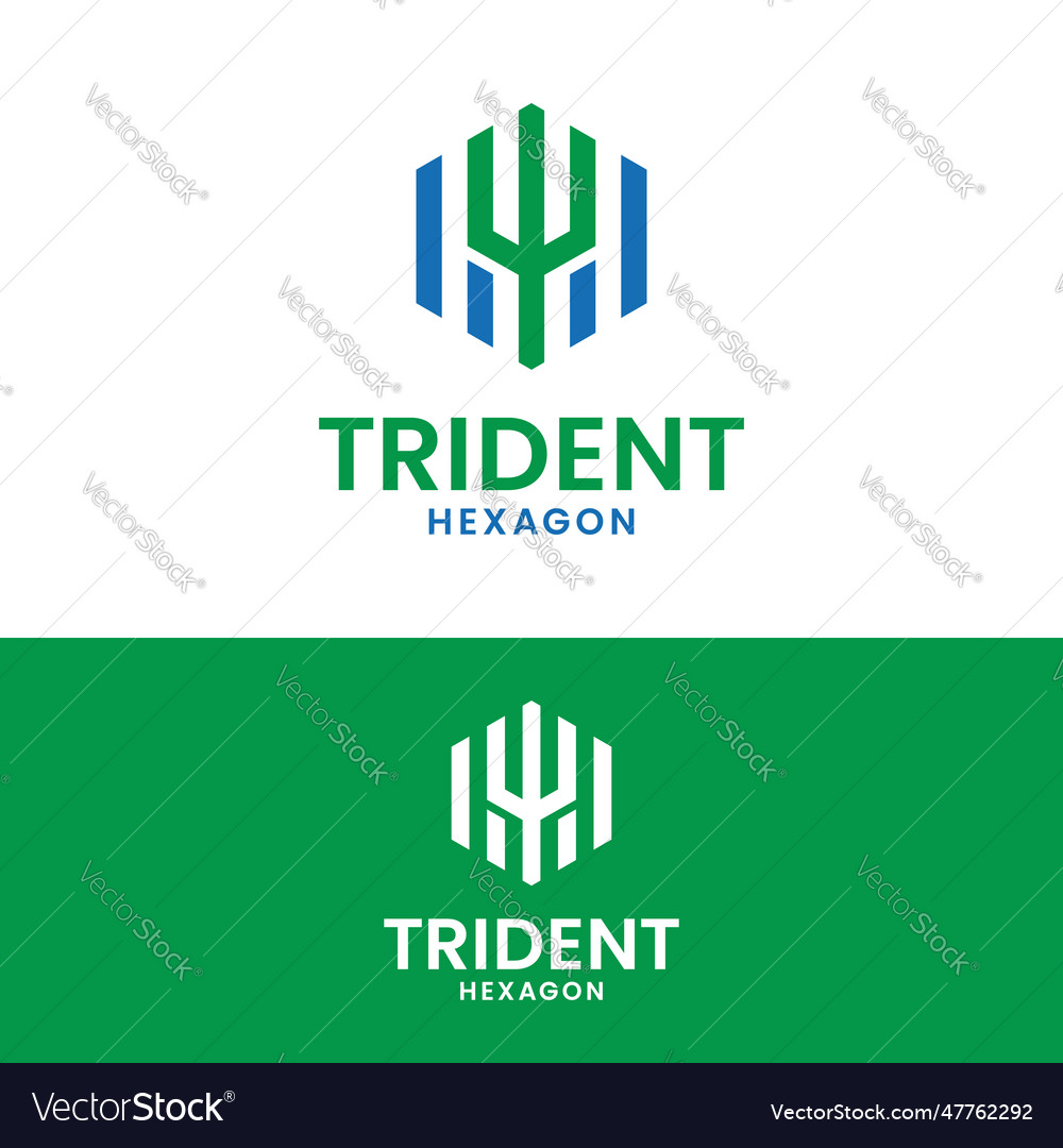 Einfache moderne trident hexagonal in grün blau Logo