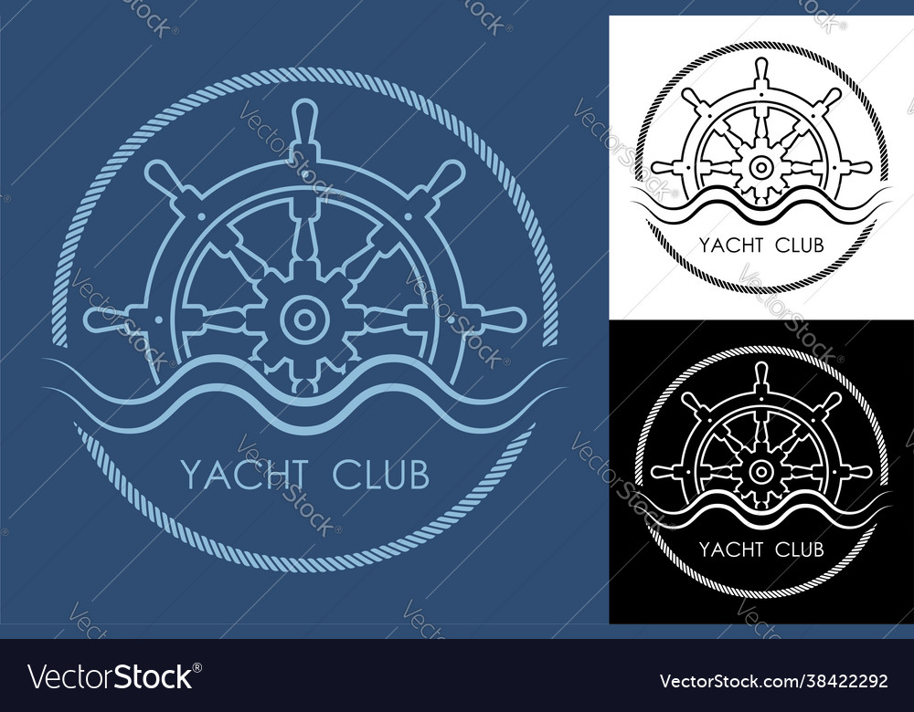 Steering wheel ship emblem in rope round sign Vector Image