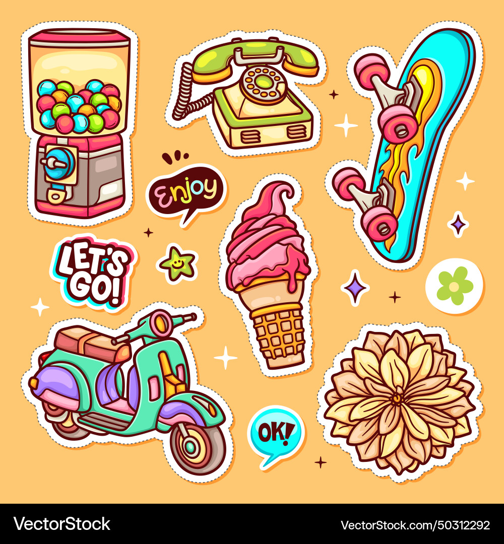 Sticker icons hand drawn doodle coloring Vector Image