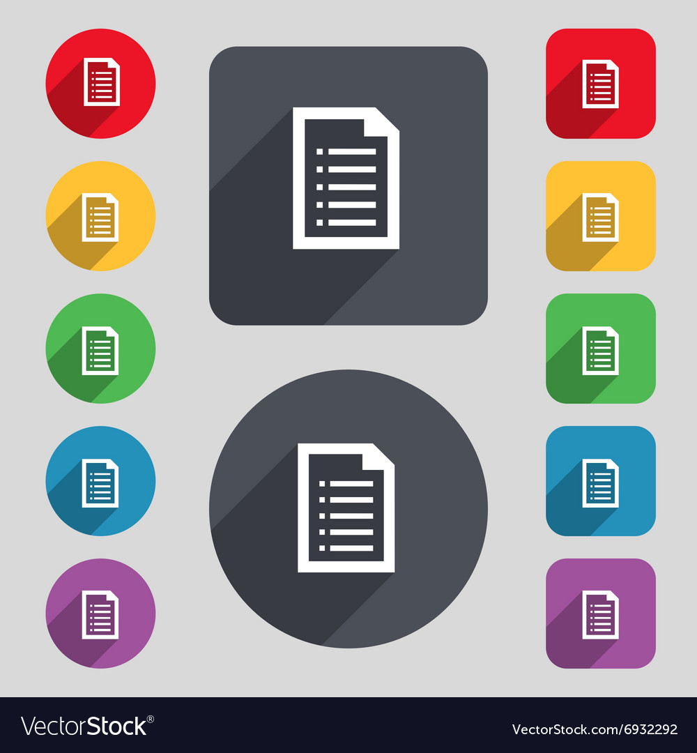 Text file icon sign a set of 12 colored buttons Vector Image