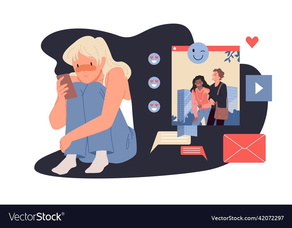 Depression and social media addiction Royalty Free Vector