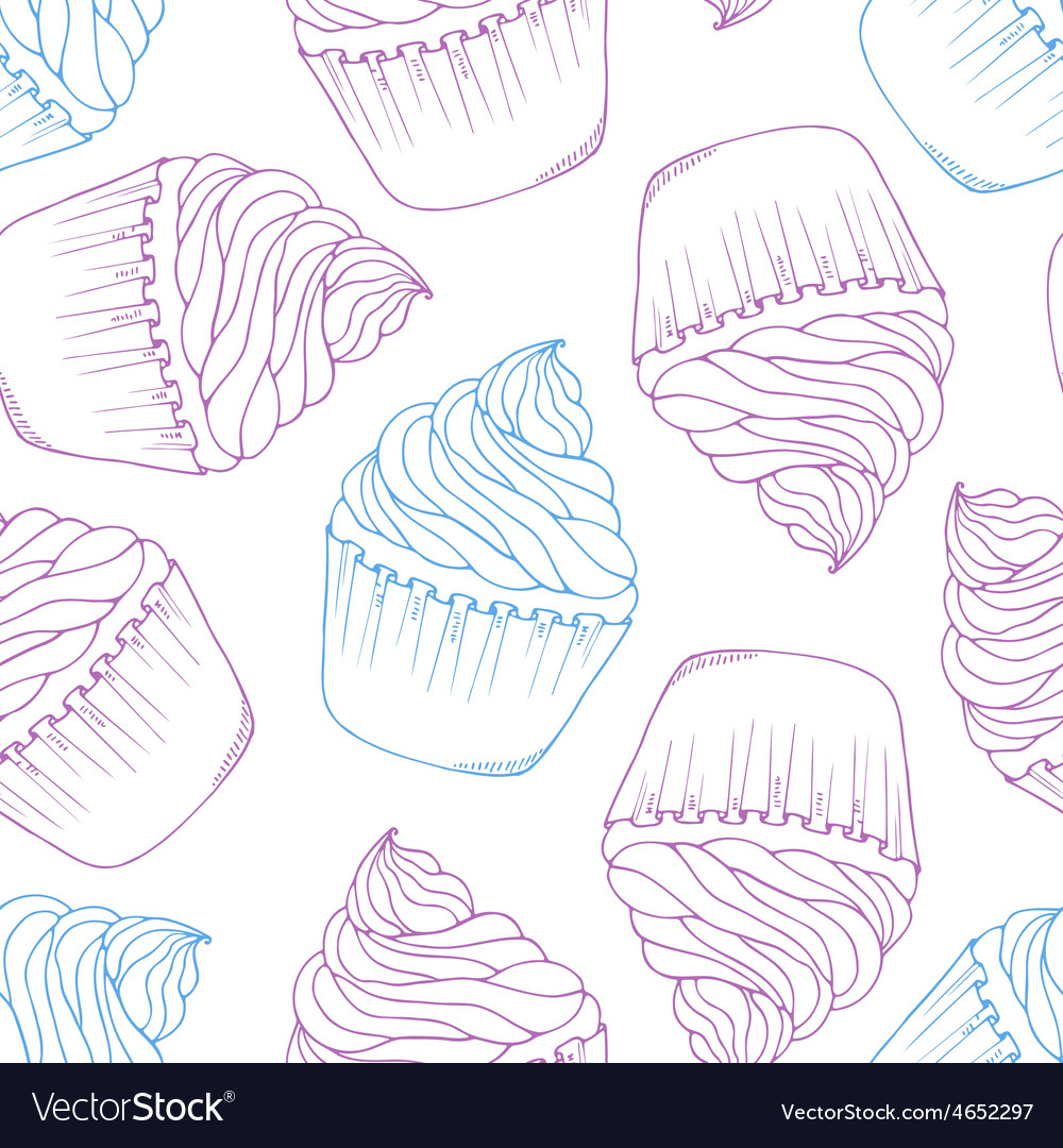 Hand drawn cupcake seamless pattern outline doodle