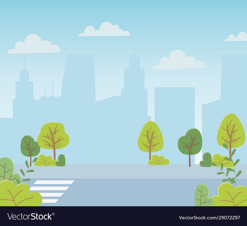 Landscape Urban City Street Trees Bush Sky Vector Image