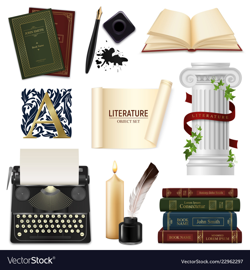 Realistic literature objects set Royalty Free Vector Image