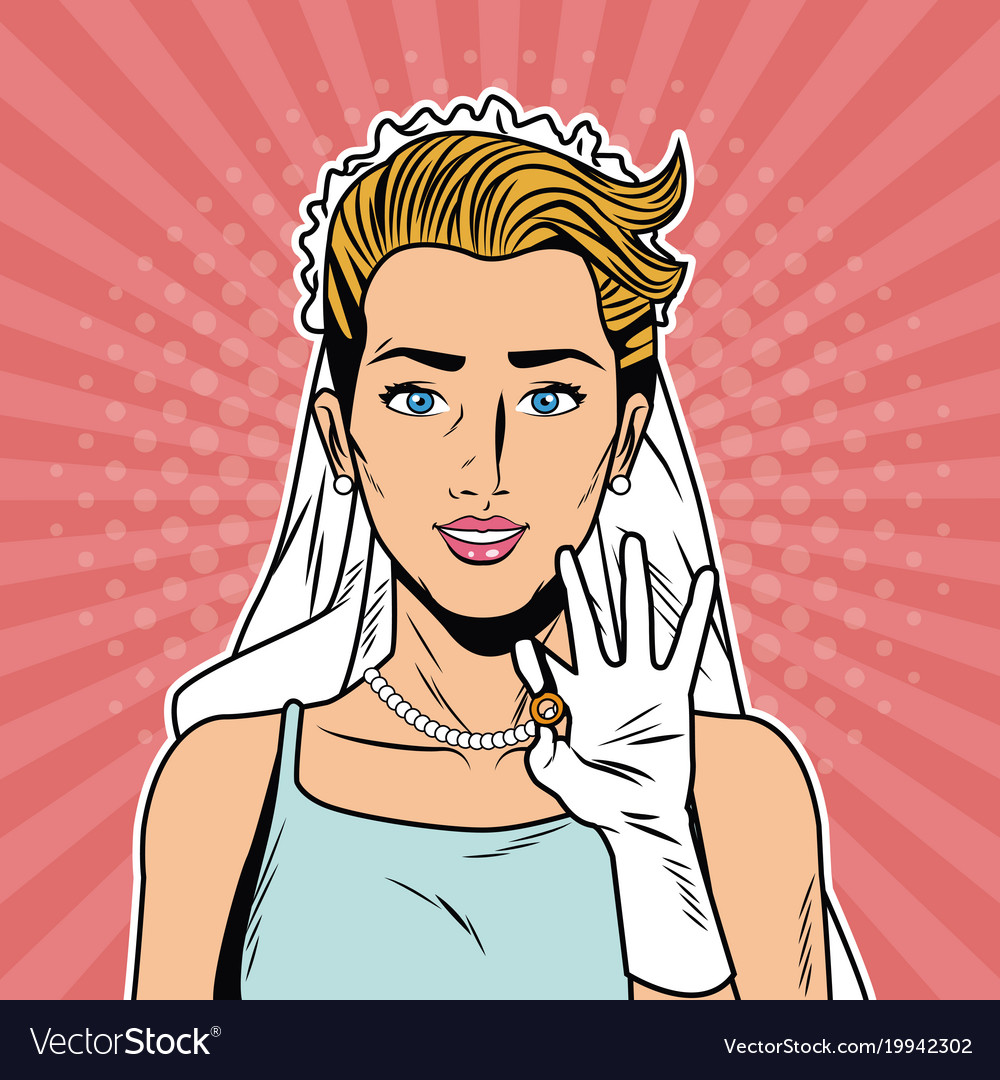 Beautiful bride pop art cartoon internet security Vector Image