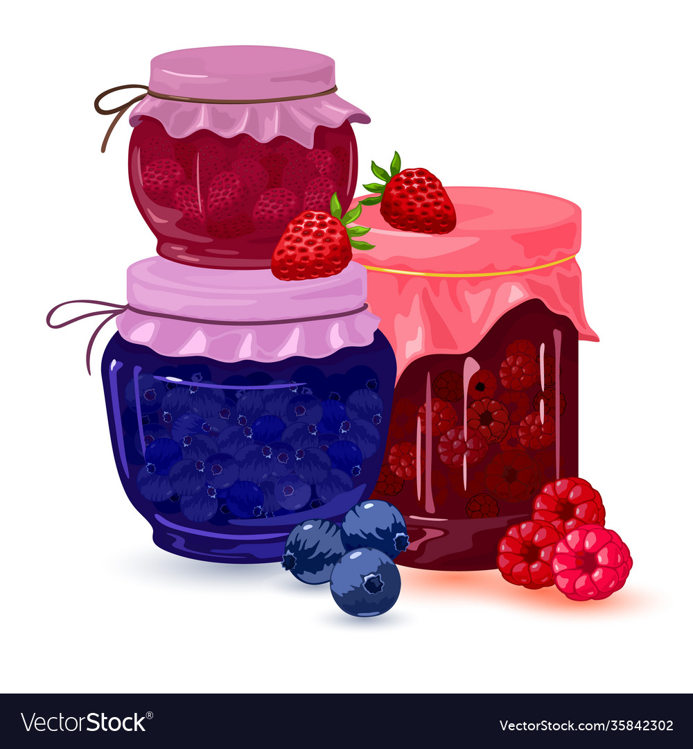 Cartoon jars with jams set Royalty Free Vector Image