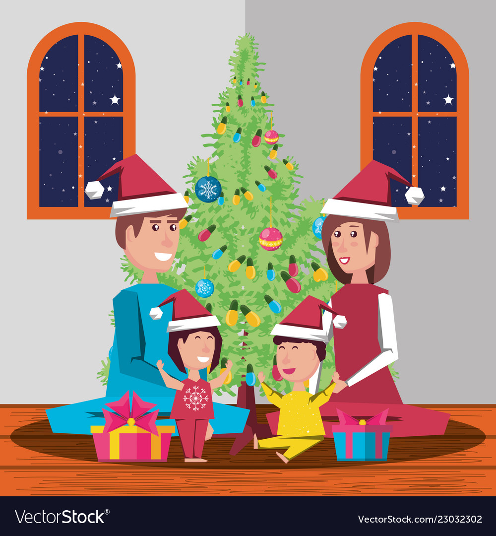 Happy Family Celebrating Christmas In House Vector Image
