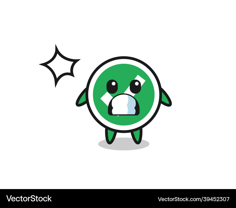 Check mark character cartoon with shocked gesture Vector Image