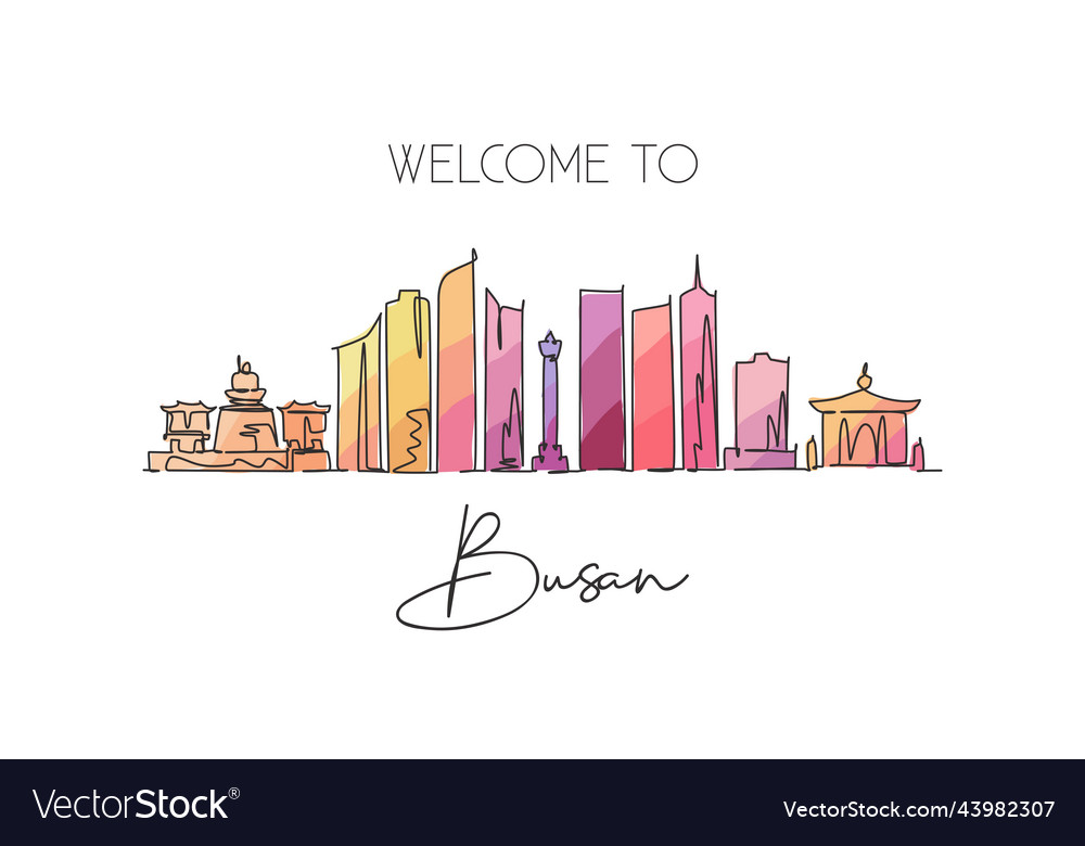 One single line drawing busan city skyline south Vector Image