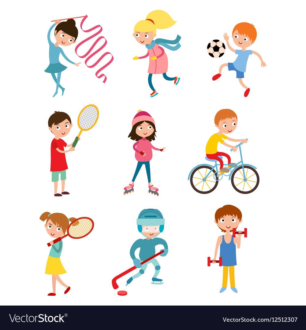 Young kids sportsmens isolated on white Royalty Free Vector