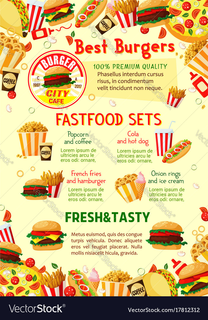 Fast food restaurant menu poster Royalty Free Vector Image