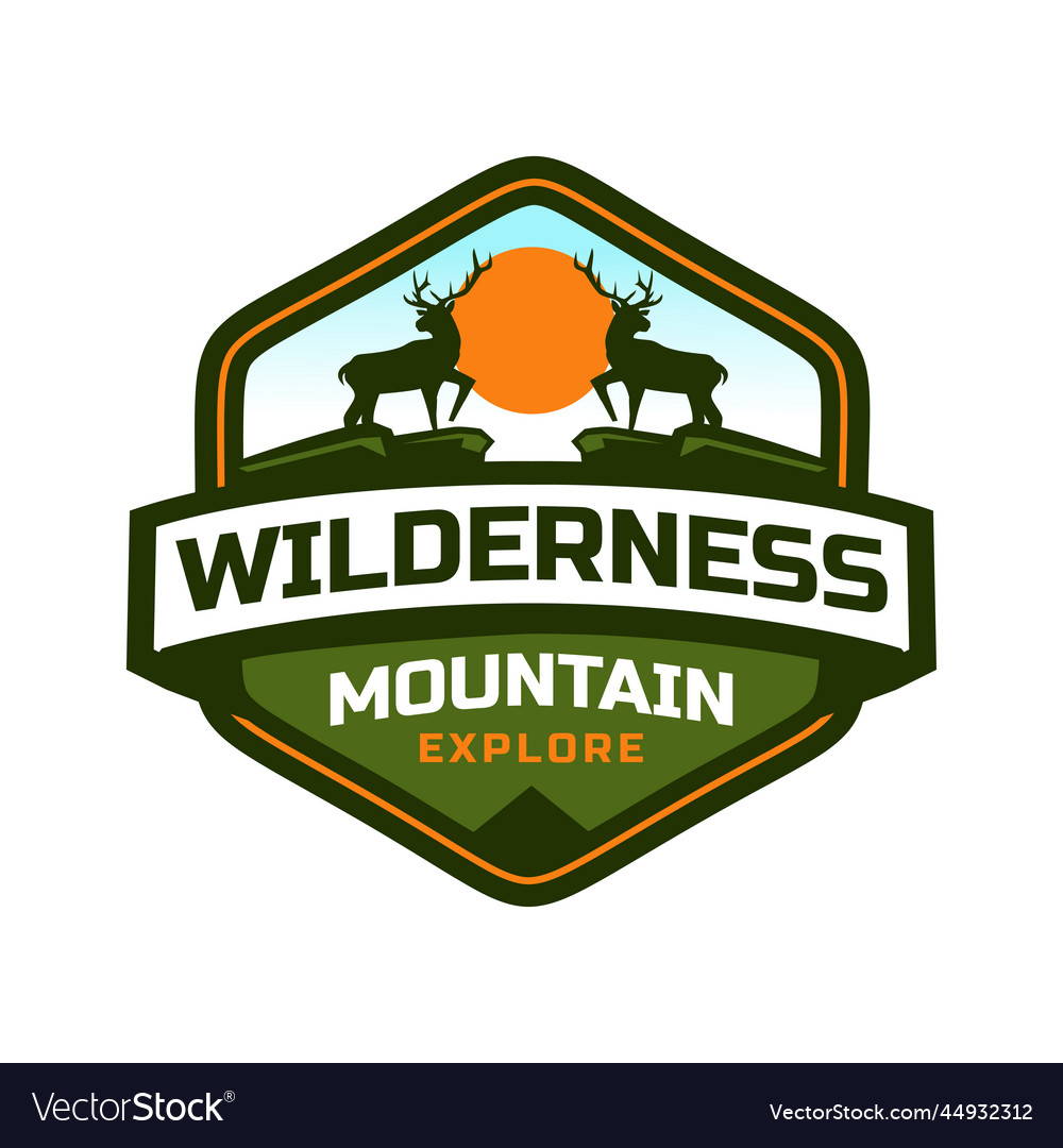 Mountain and deer outdoor adventures logo Vector Image