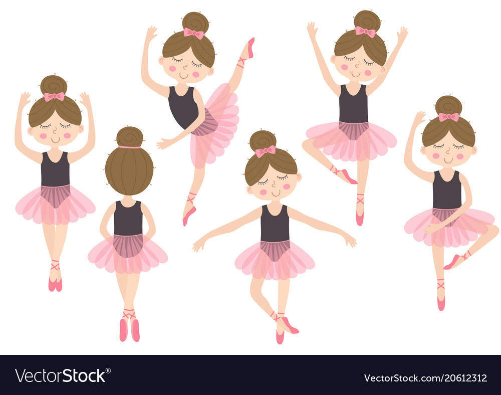 Set of isolated cute ballerina girl Royalty Free Vector