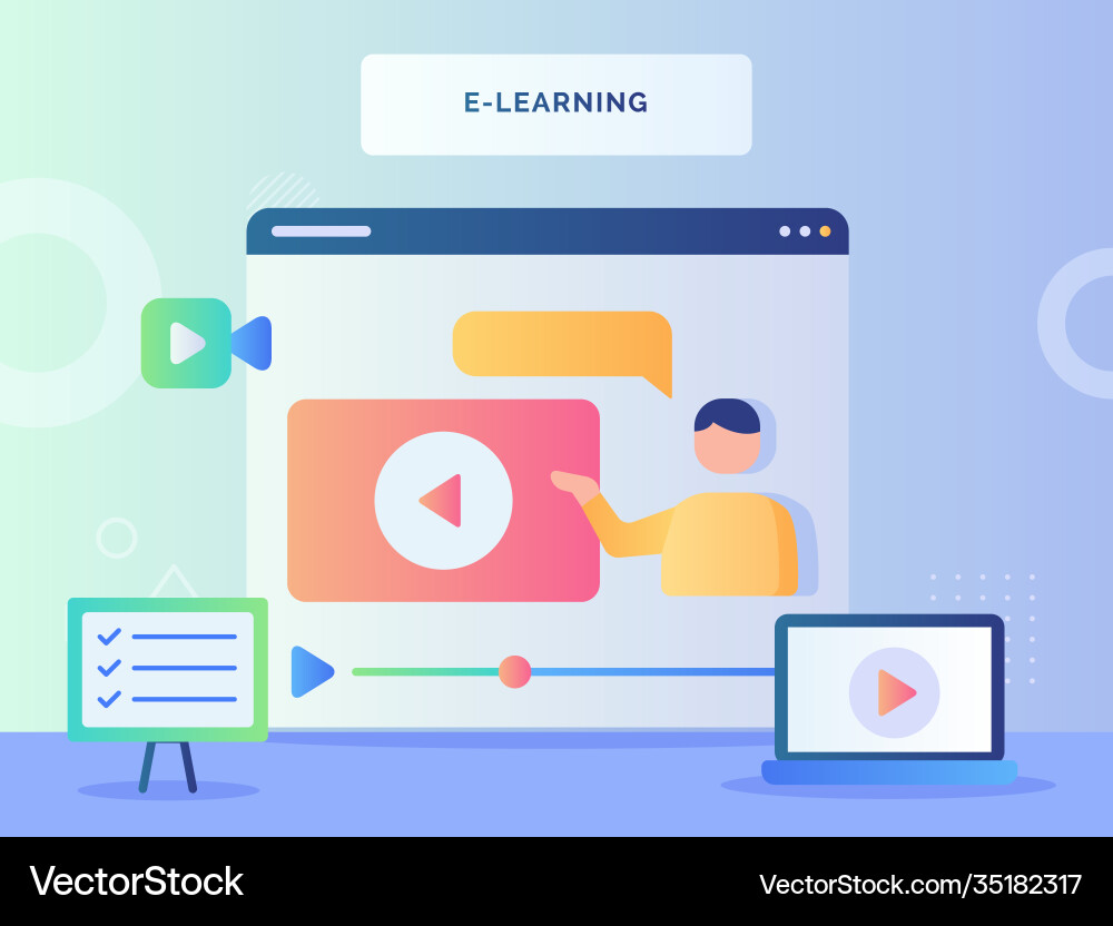 E learning concept man talking in video tutorial Vector Image