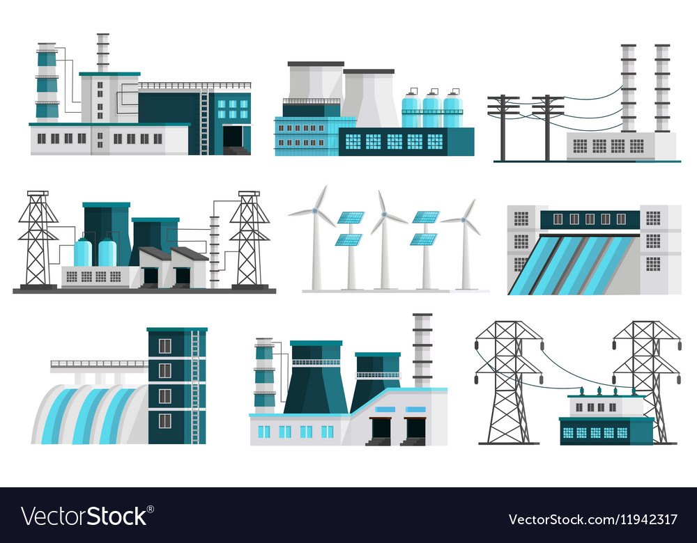 Power generation elements set Royalty Free Vector Image